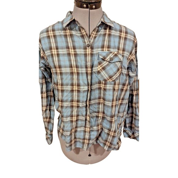 J. Jill‎ Shirt Womens Sz. PS Blue Preppy Plaid Soft Stretch Blouse Brunch Fall - Picture 1 of 4